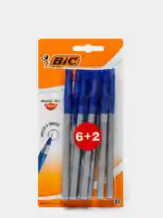 Ручка шариковая, синяя, тонкое письмо, грип, BIC Round Stic Exact, уп. 6+2 шт