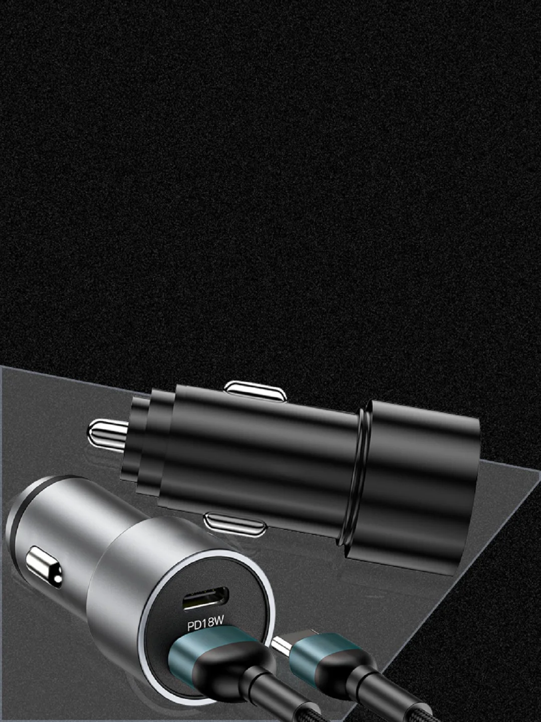 Серый автомобильное зарядное устройство, 2 USB, 3.1А, быстрая зарядка 18 Вт