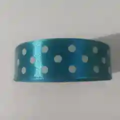 Голубой лента атласная 25мм, в горошек