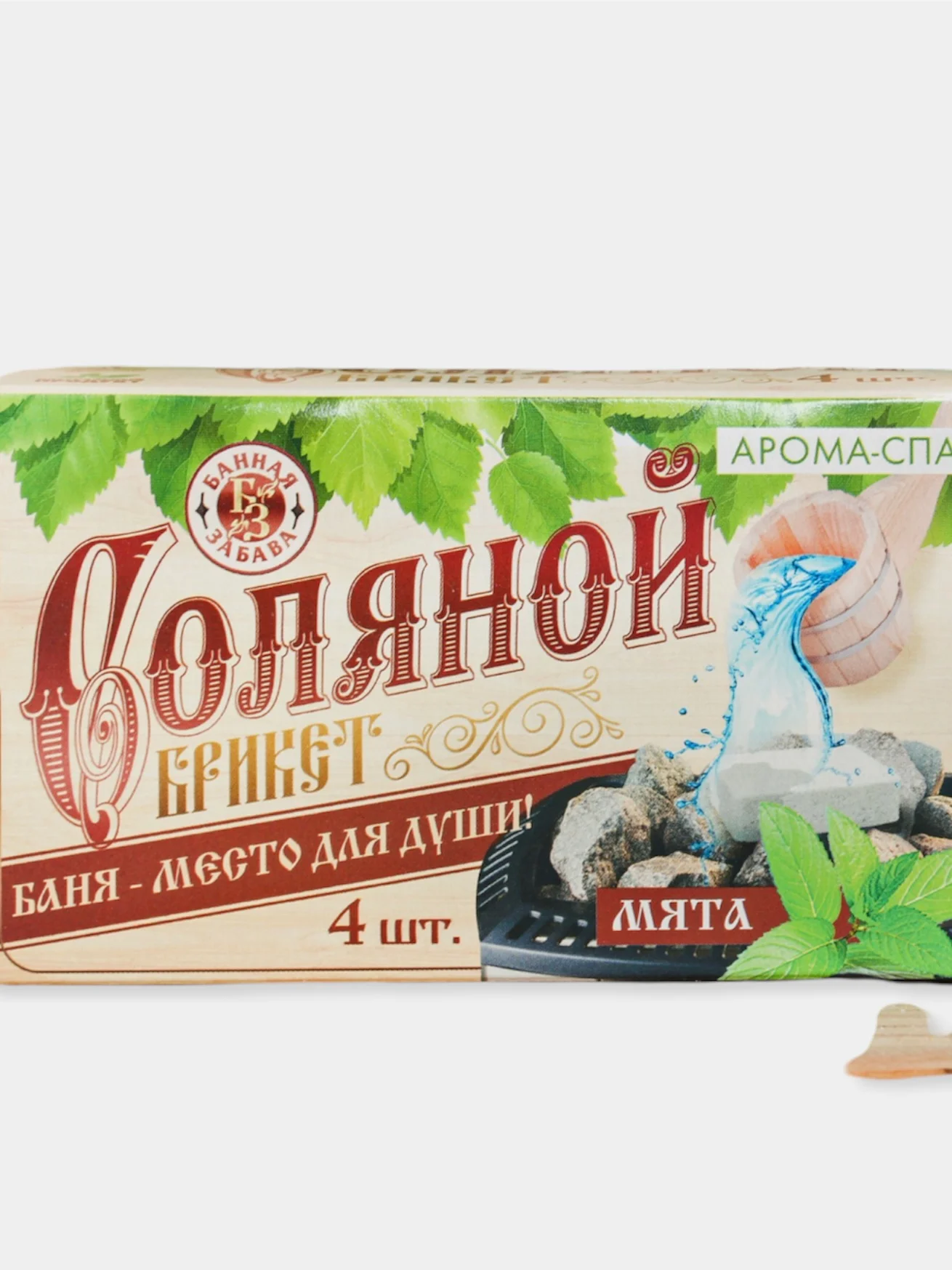 Соляной брикет для бани и сауны "Баня - место для души", 4 шт, с ароматом мяты