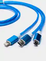 Синий кабель зарядный 3-в-1 подсветкой для iPhone, Android micro USB Type-C Lightning