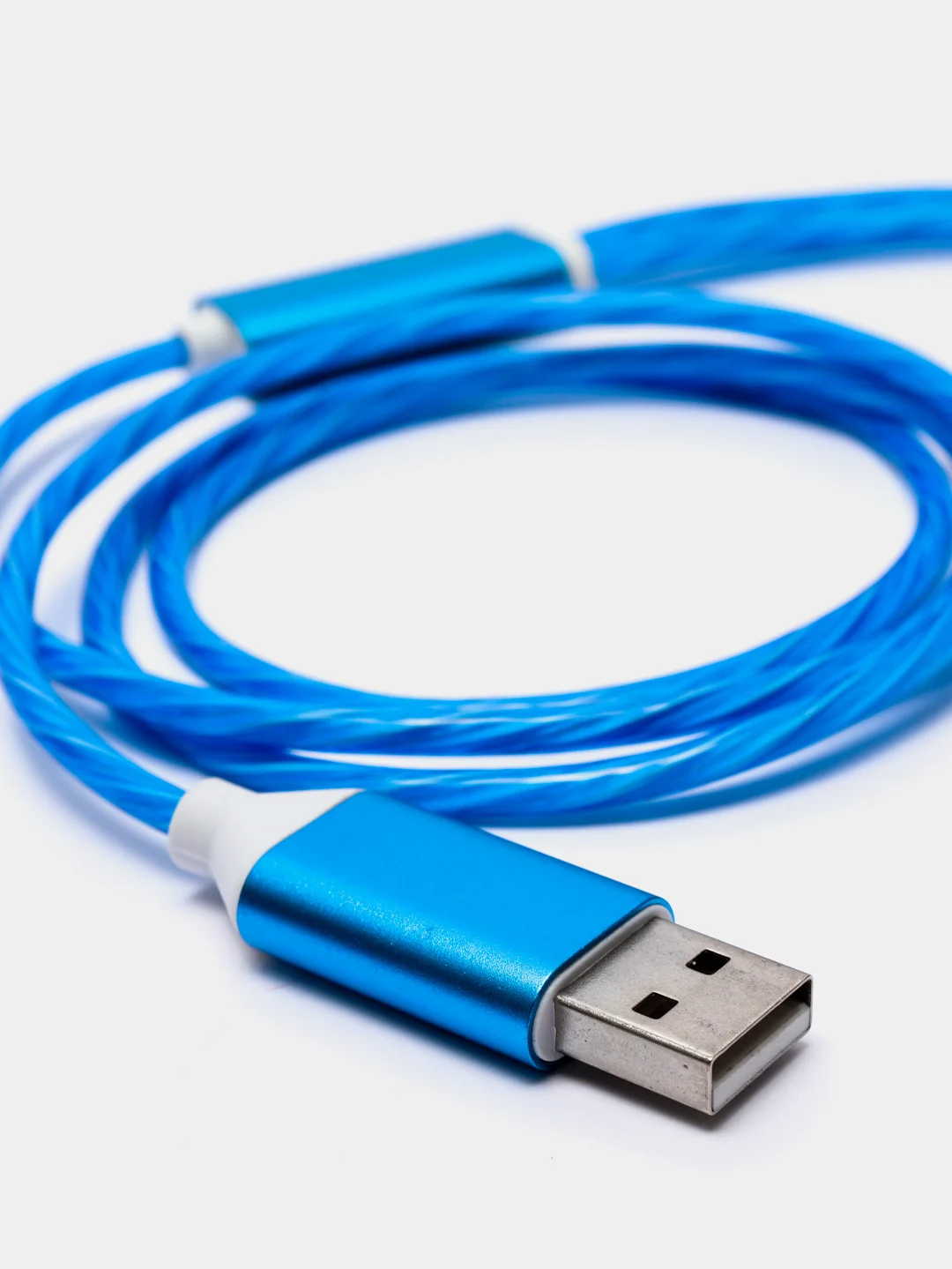 Синий кабель зарядный 3-в-1 подсветкой для iPhone, Android micro USB Type-C Lightning