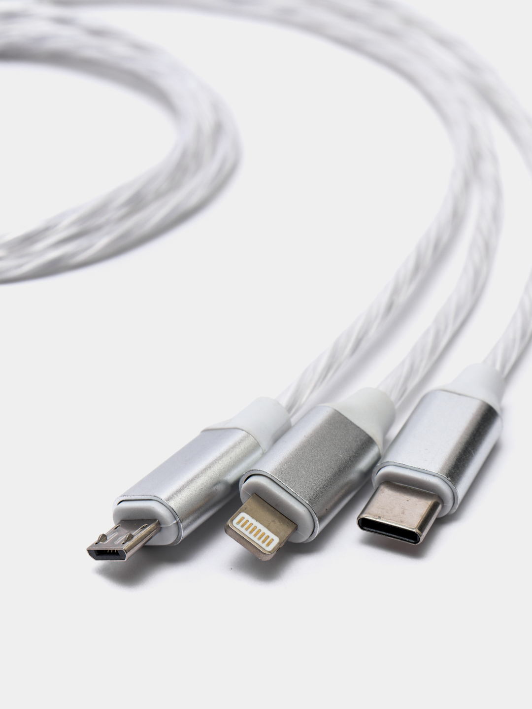 Кабель зарядный 3-в-1 подсветкой для Iphone, Android micro USB Type-C  Lightning купить по цене 419 ₽ в интернет-магазине Магнит Маркет