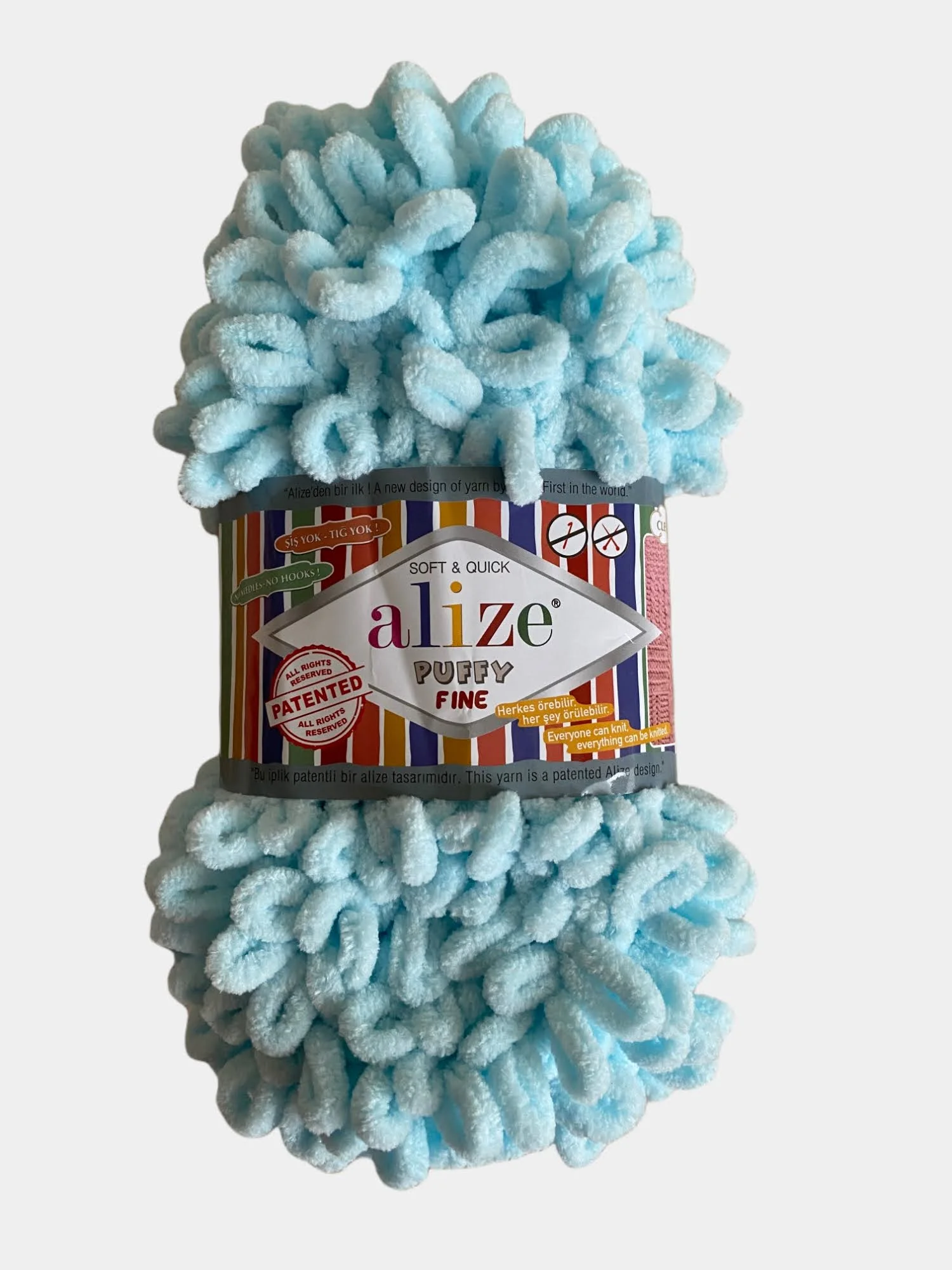 Голубой alize Puffy Fine турецкая плюшевая пряжа, Ализе Пуффи Файн вязание руками 100 г 14,5 м