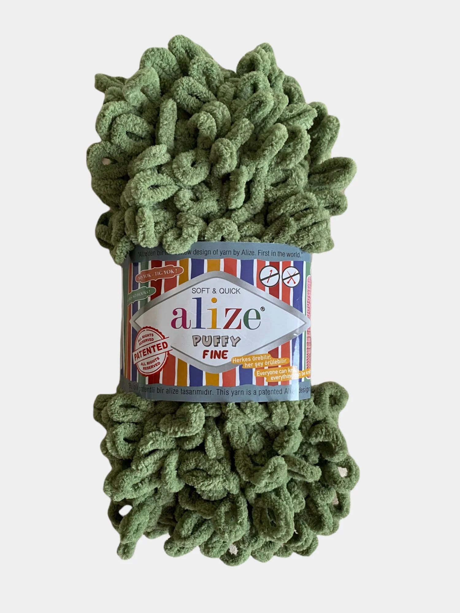 Лесной зеленый alize Puffy Fine турецкая плюшевая пряжа, Ализе Пуффи Файн вязание руками 100 г 14,5 м