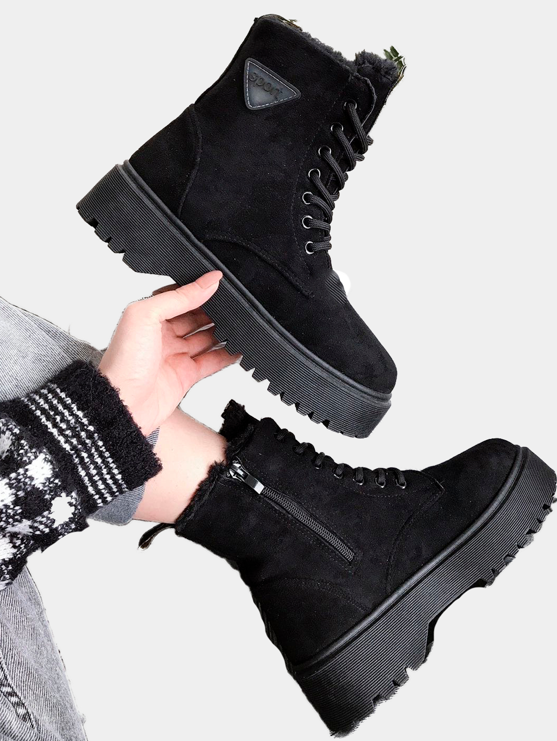 Ботинки женские зимние с натуральным мехом, теплая удобная обувь из замшикупить по цене 1300 ₽ в интернет-магазине KazanExpress