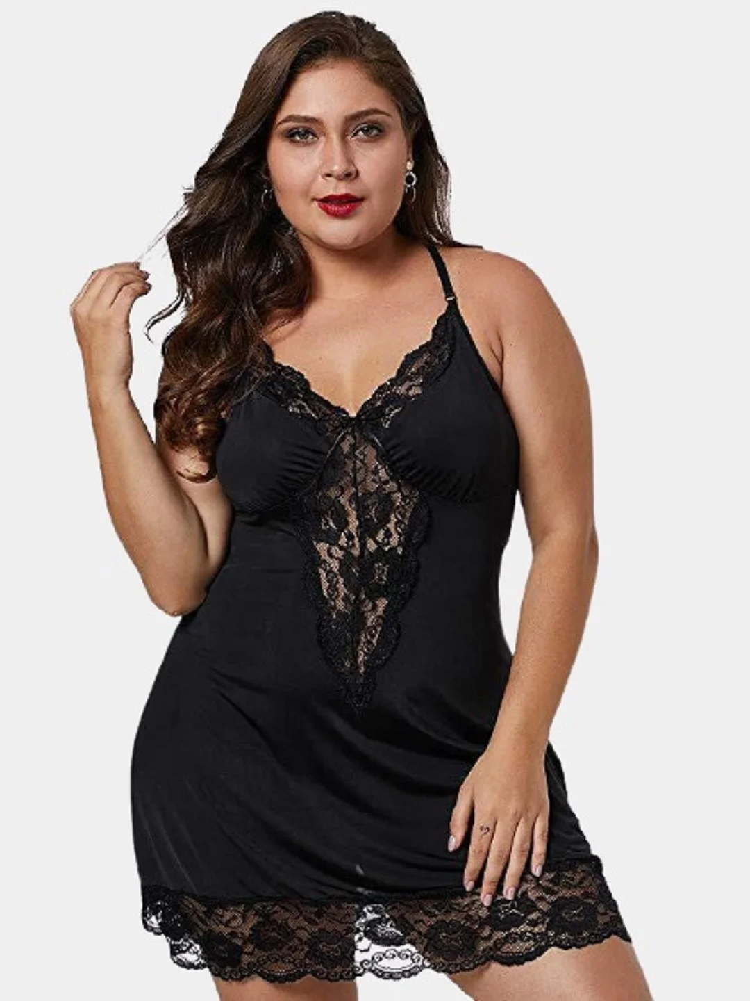 Черный пеньюар со стрингами, большие размеры Plus Size 46-48-50-52-54-56, разные цвета