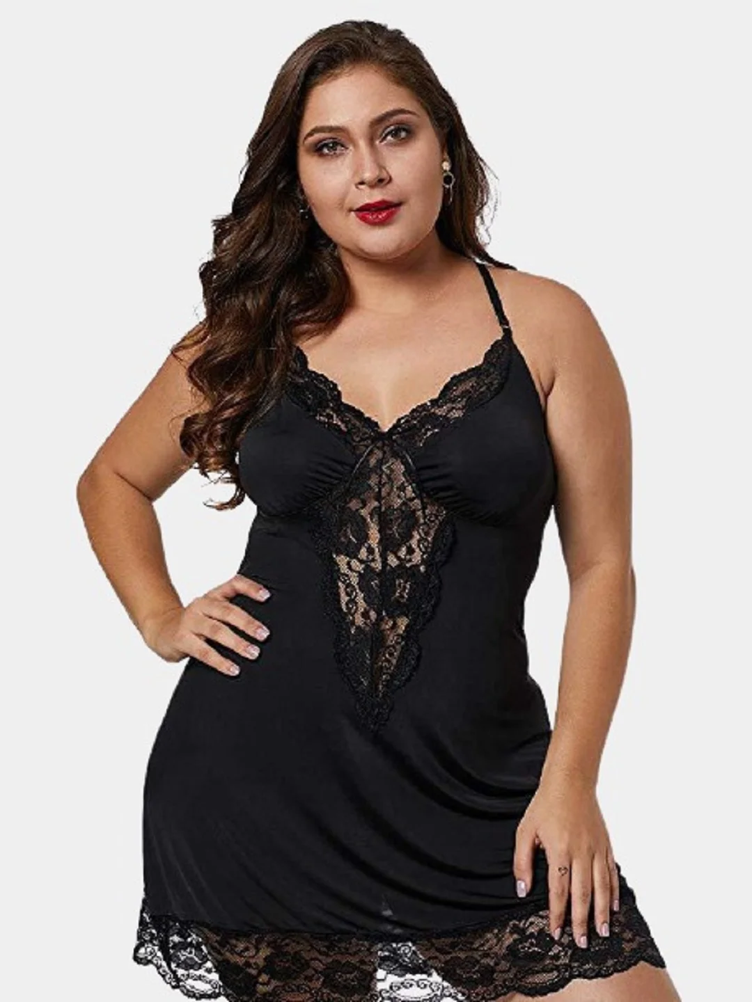 Черный пеньюар со стрингами, большие размеры Plus Size 46-48-50-52-54-56, разные цвета