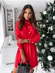 Красный платье с ремнем и длинными рукавами