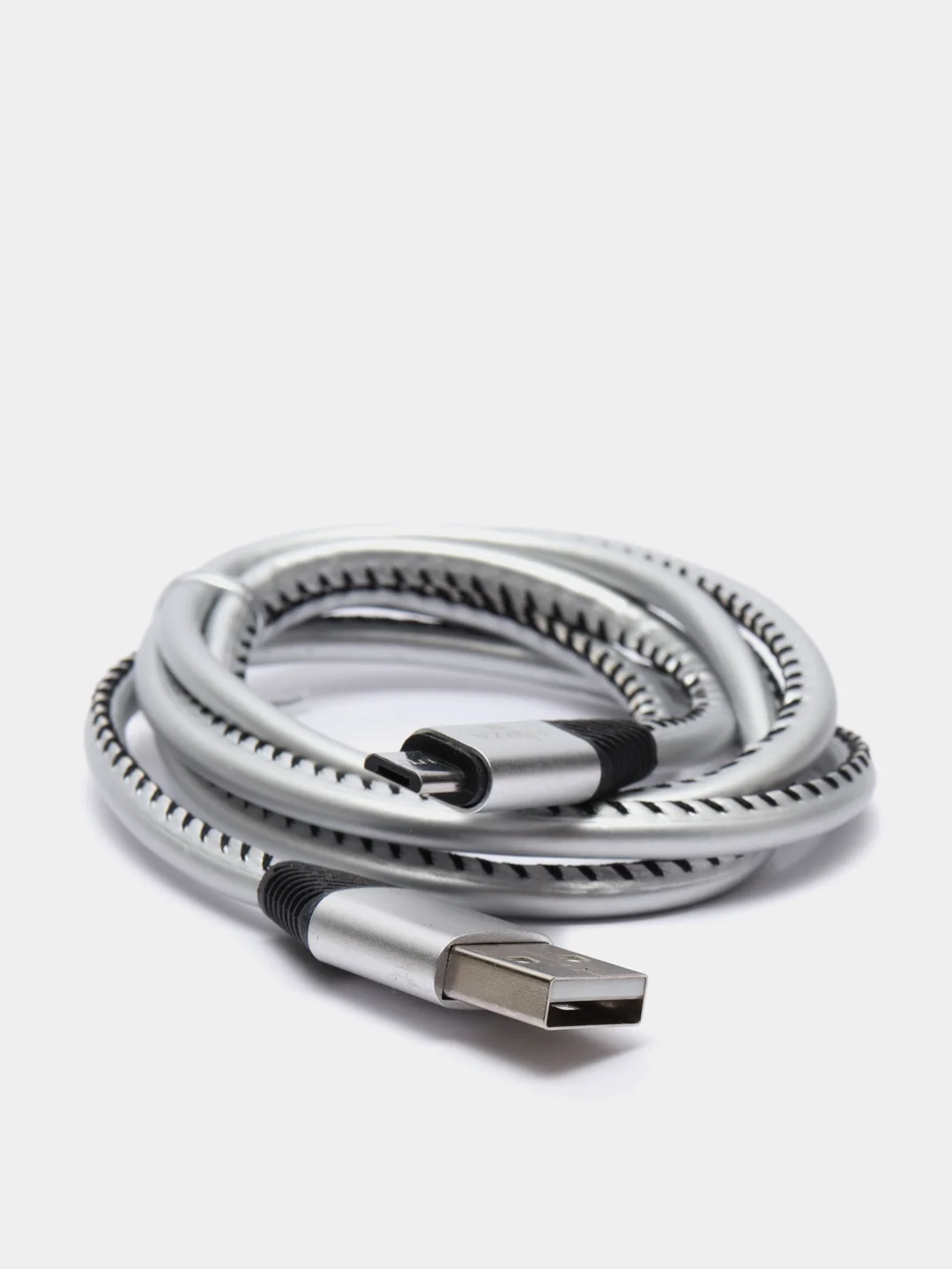 Серебряный кабель для зарядки и передачи данных USB-microUsb, 1 м, 2А