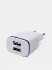 Голубой сетевое зарядное устройство на 2 USB / СЗУ блок питания, адаптер для розетки с подсветкой