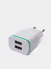 Белый сетевое зарядное устройство на 2 USB / СЗУ блок питания, адаптер для розетки с подсветкой
