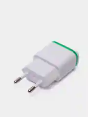 Белый сетевое зарядное устройство на 2 USB / СЗУ блок питания, адаптер для розетки с подсветкой
