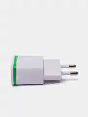 Белый сетевое зарядное устройство на 2 USB / СЗУ блок питания, адаптер для розетки с подсветкой