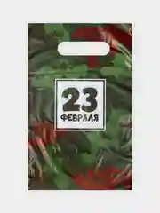 Зелёный хаки пакет подарочный полиэтиленовый 5 шт/10 шт "23 февраля", 20*30