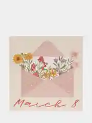 Открытка мини "March 8" с цветами, 7 х 7 см