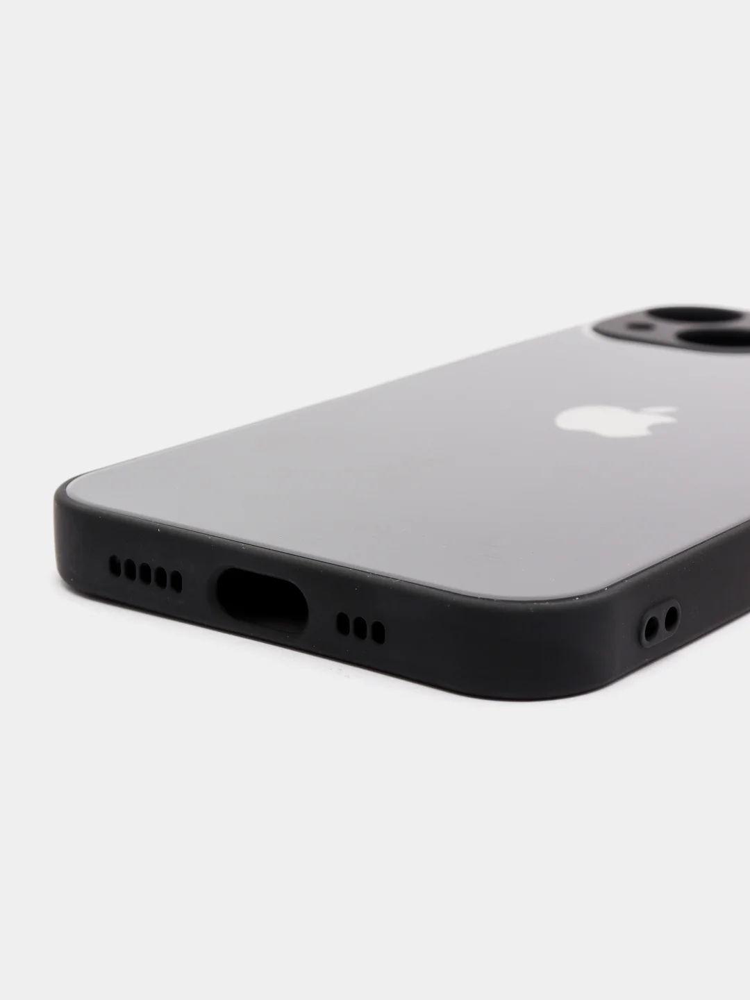 Черный чехол для  iPhone 13, Айфон 13 силиконовый со стеклянной панелью