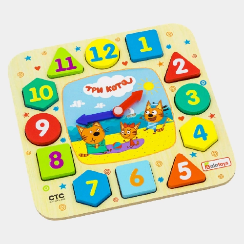 Развивающая деревянная игрушка Часики "Три кота"