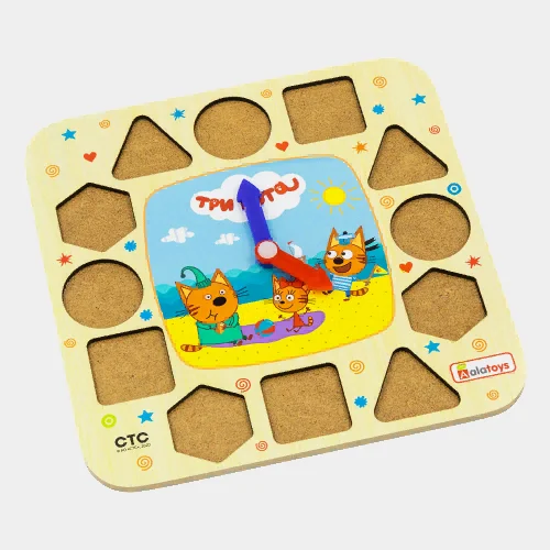 Развивающая деревянная игрушка Часики "Три кота"