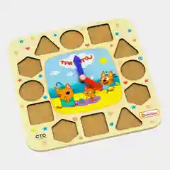 Развивающая деревянная игрушка Часики "Три кота"