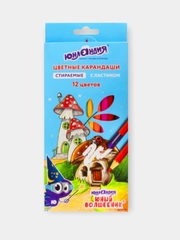 Карандаши цветные "ЮНЫЙ ВОЛШЕБНИК", стираемые, с ластиком, 12 цветов