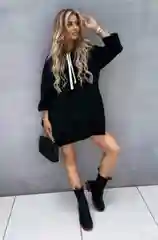Черный платье толстовка с капюшоном