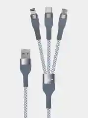 Кабель для зарядки 3 в 1 FORZA, iP/Micro USB/Type-C, 1.5м, 2.1А, тканева оплётка, металлик