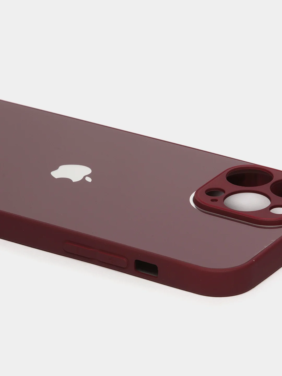 Тёмно-бордовый чехол силиконовый со стеклянной панелью для iPhone 13 Pro Max