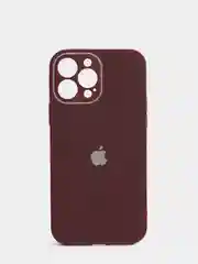 Тёмно-бордовый чехол силиконовый со стеклянной панелью для iPhone 13 Pro Max