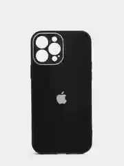 Черный чехол силиконовый со стеклянной панелью для iPhone 13 Pro Max