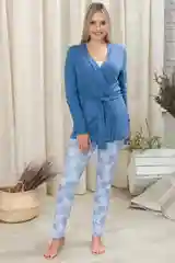 Голубой комплект женский домашний: кардиган + брюки