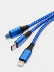 Синий кабель для зарядки/ кабель micro usb/ type-c/ lightning (8 pin) айфон