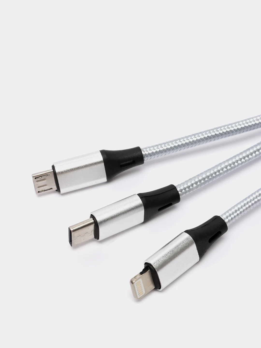 Серый кабель для зарядки/ кабель micro usb/ type-c/ lightning (8 pin) айфон