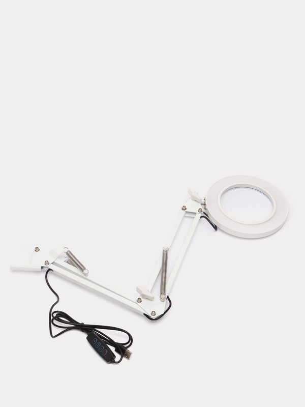 Лампа лупа настольная кольцевая круглая с подсветкой LED, USB на струбцине