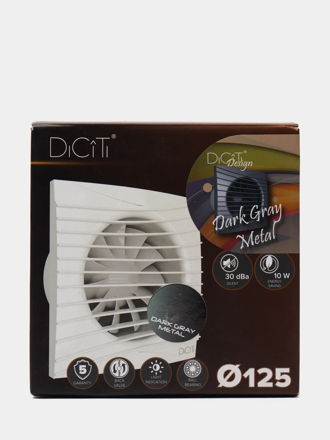Вытяжной вентилятор 125 бесшумный серый с обратным клапаном  SILENT 5C Dark gray metal