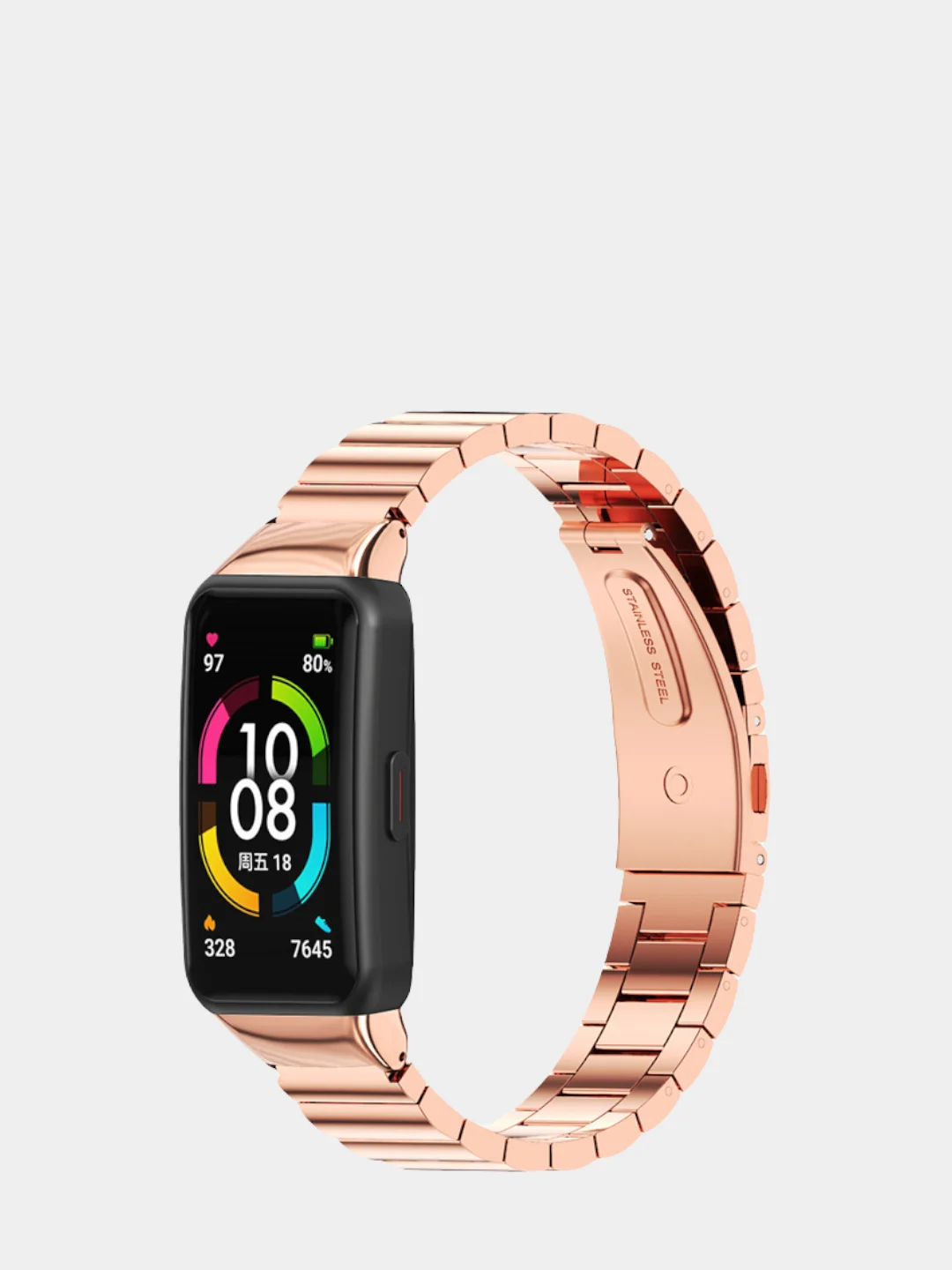 Розовый металлический ремешок для часов Huawei Band 6 / Honor Band 6  хонор хуавей банд