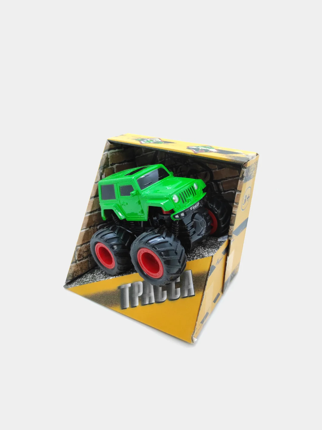 Зеленый машина пластиковая инерционная 4WD, на резиновых полых шинах / машинка полный привод