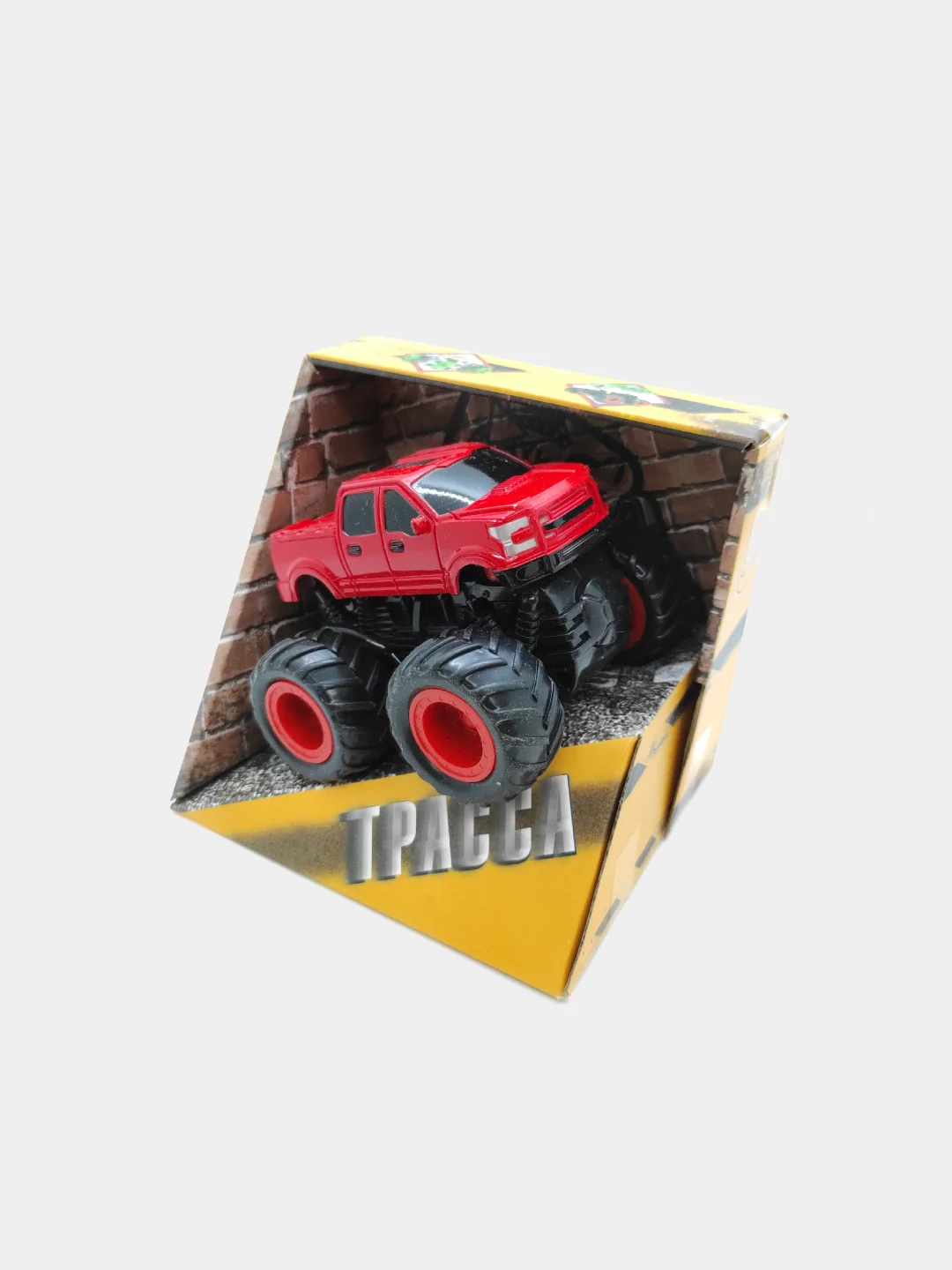 Красный машина пластиковая инерционная 4WD, на резиновых полых шинах / машинка полный привод