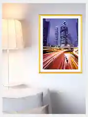 Рамка 40x60см для постеров, фото, картин. Багет-золото. Постер "Ночной город"