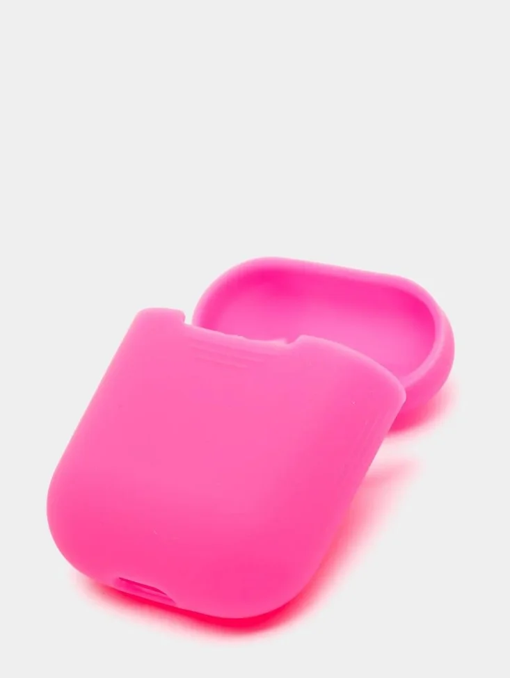 Розовый чехол силиконовый для наушников  Airpods 2