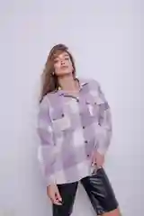 Фиолетовый рубашка фланель, оверсайз, в клетку