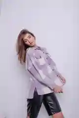 Фиолетовый рубашка фланель, оверсайз, в клетку
