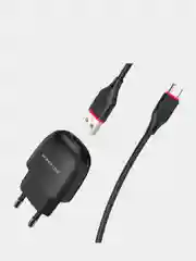 Белый блок питания для Micro-USB / Type-C / iPhone, СЗУ, Borofone BA49A, 2.1A