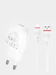 Белый блок питания для Micro-USB / Type-C / iPhone, СЗУ, Borofone BA49A, 2.1A