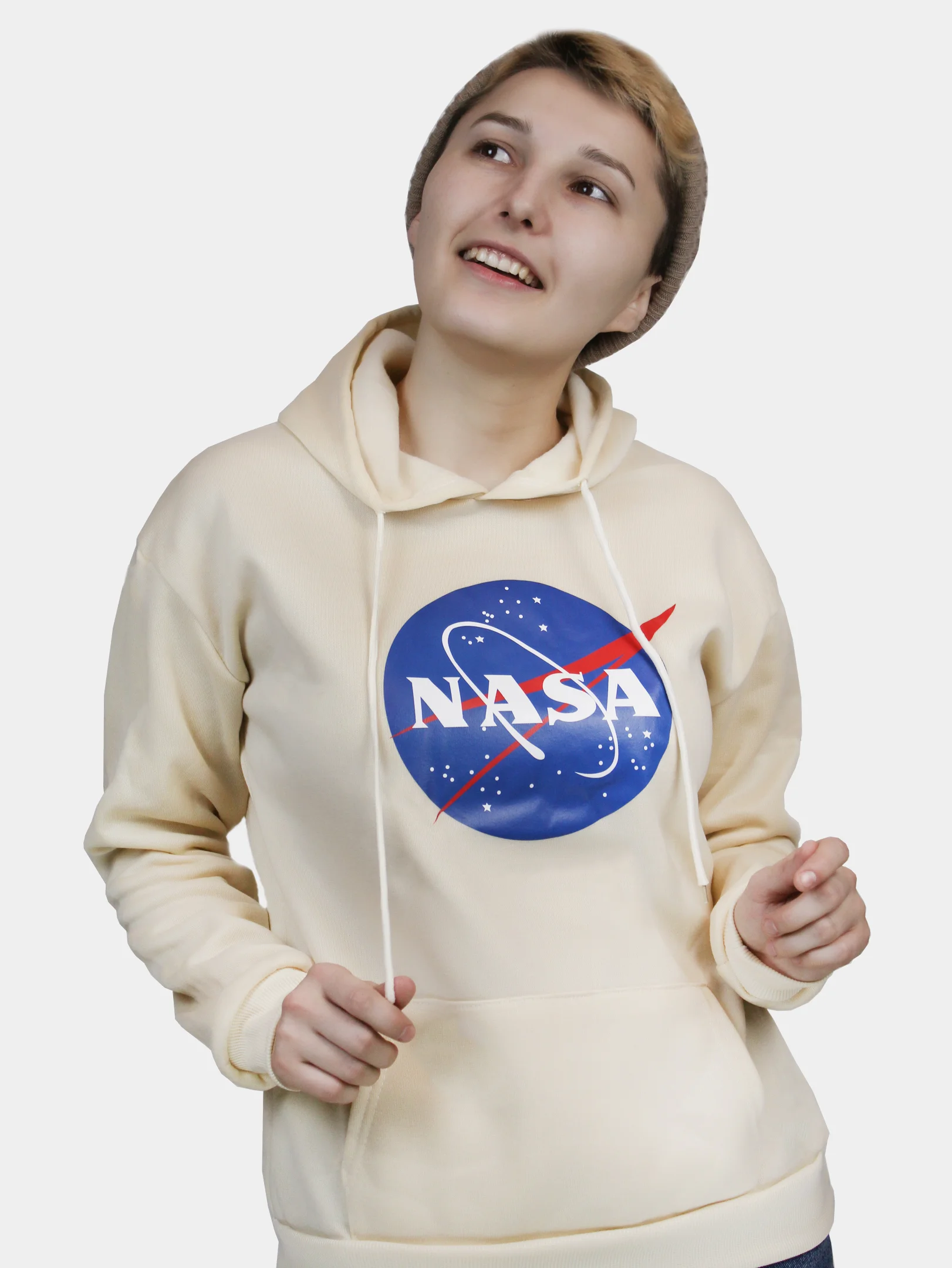 Бежевый худи "NASA" (Толстовка с принтом логотип "NASA")