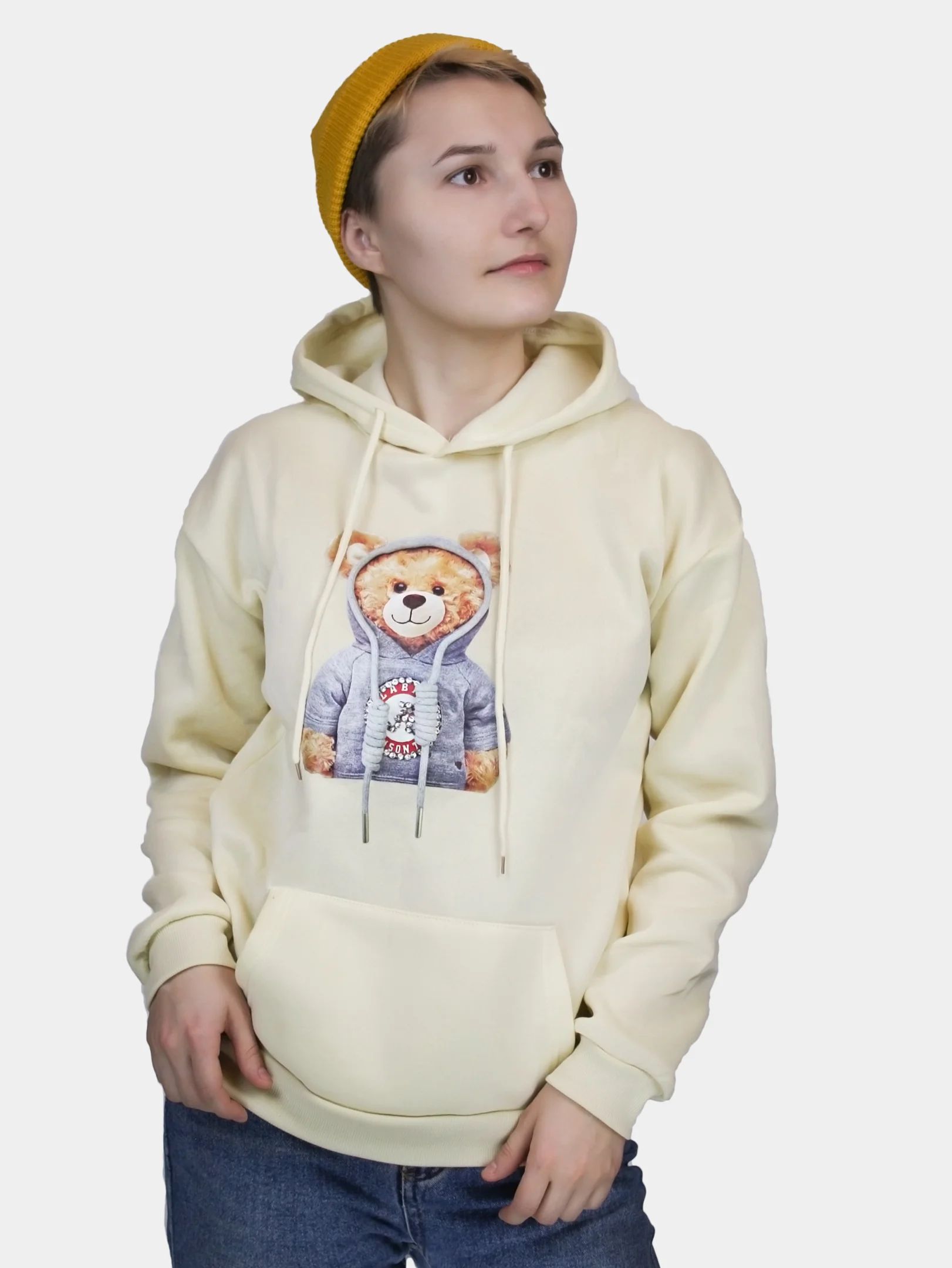 Бежевый худи "Стильный Тэди" (Толстовка с принтом "Stylish Tedy")