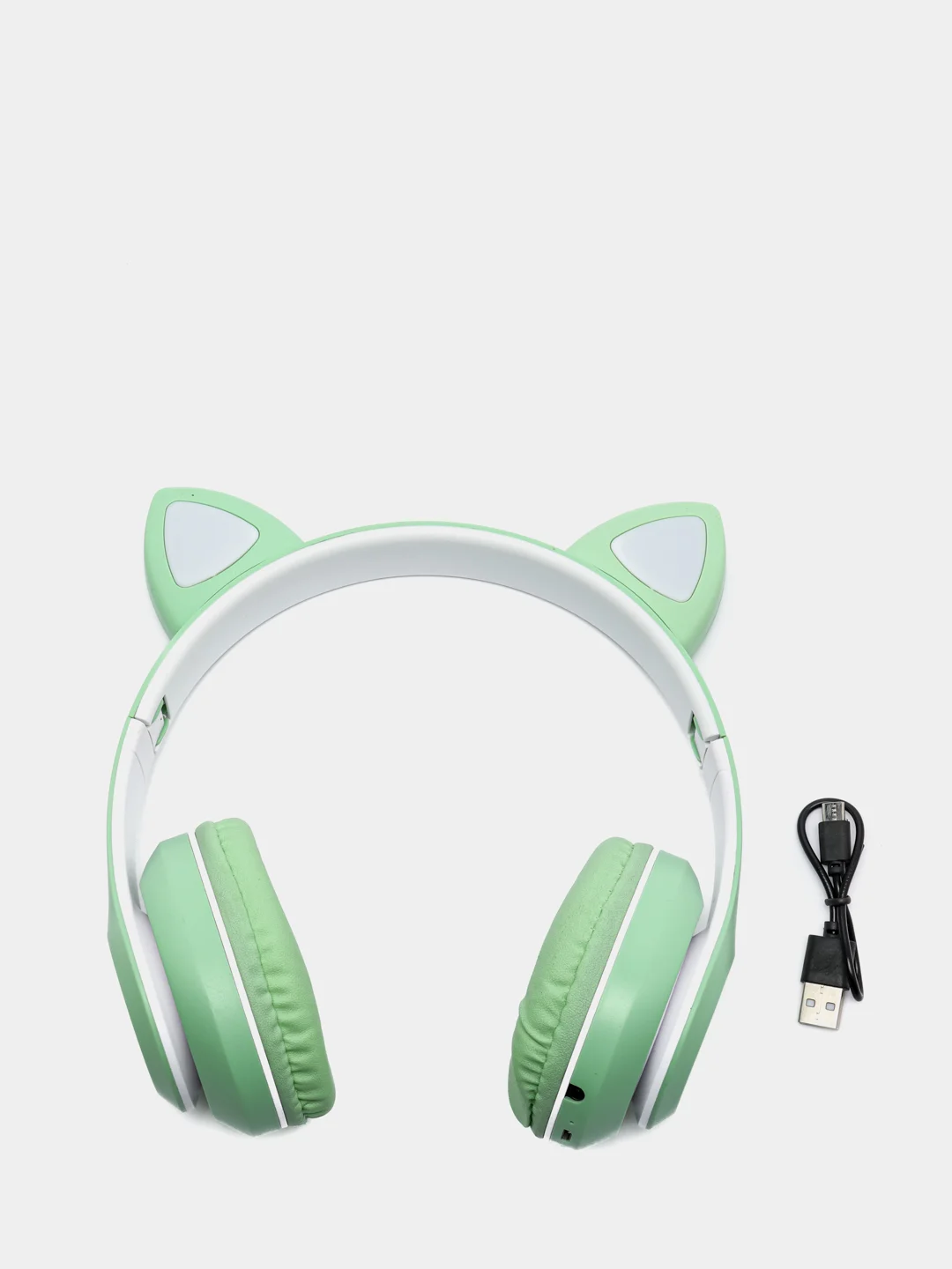 Лайм беспроводные светящиеся наушники с ушками CAT EAR P33M