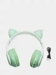 Лайм беспроводные светящиеся наушники с ушками CAT EAR P33M