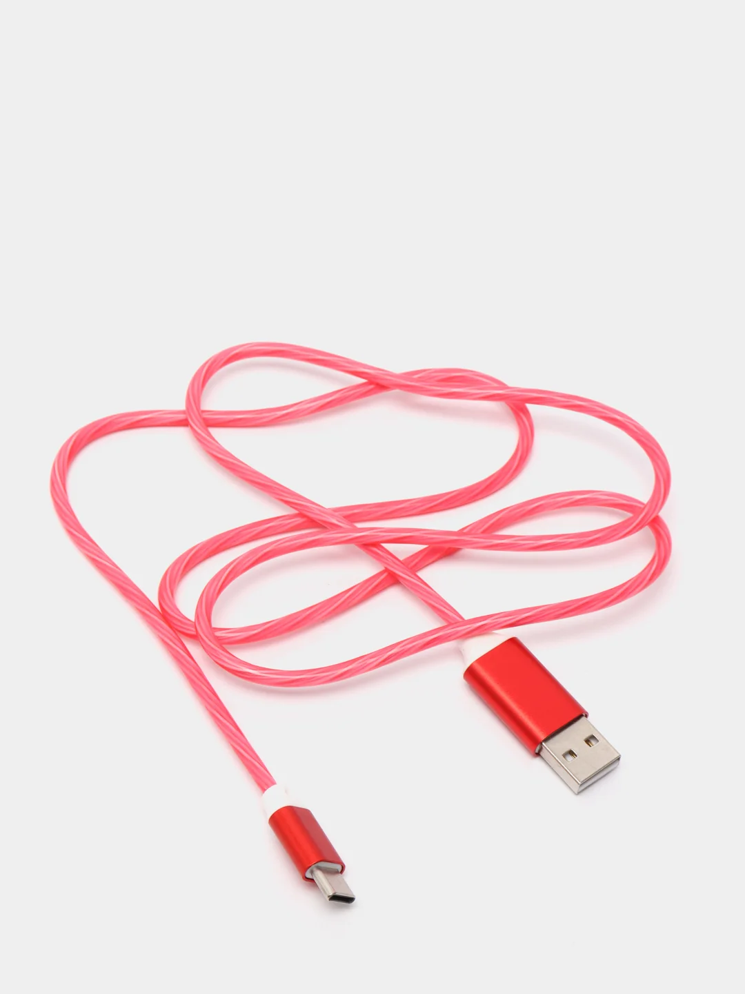 Коралловый светящийся USB-зарядник с micro-USB, Type-C, Lightning
