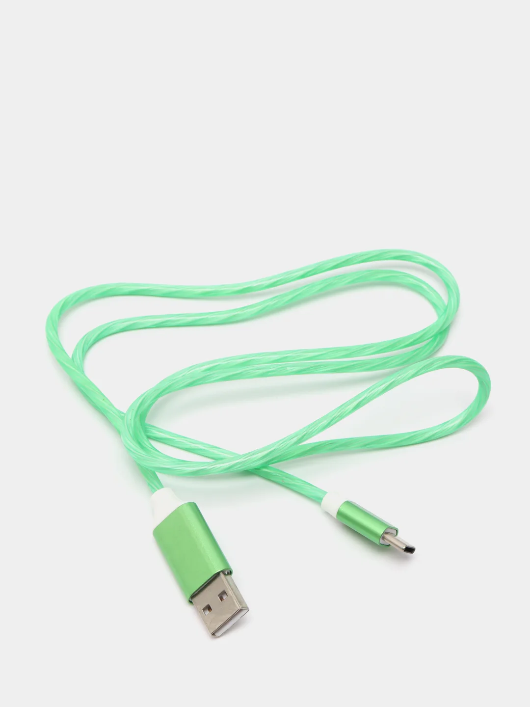 Лайм светящийся USB-зарядник с micro-USB, Type-C, Lightning